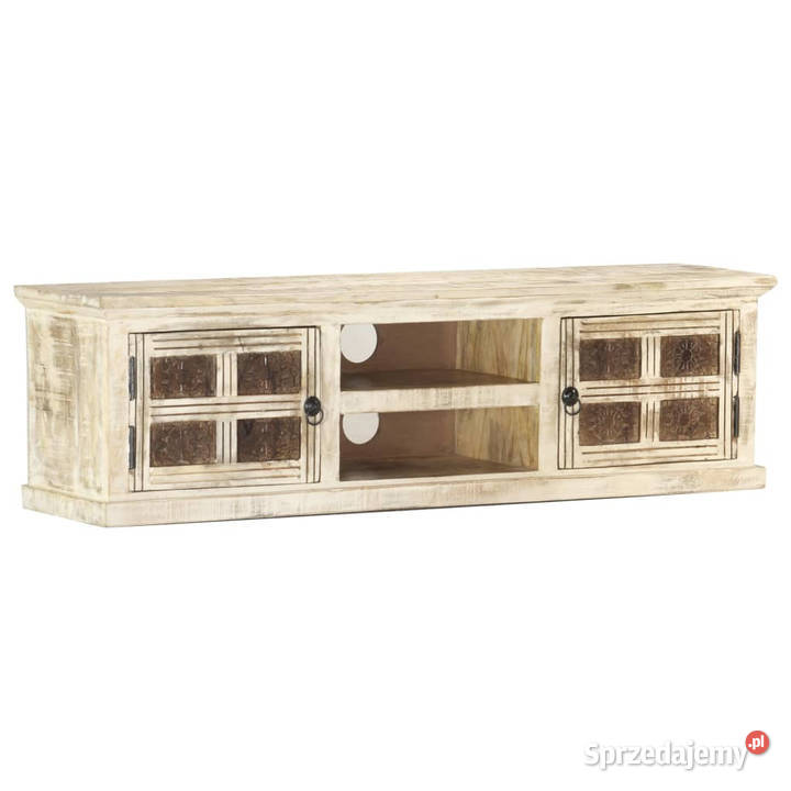 Szafka pod TV biała 130 x 30 x 36 lite drewno Warszawa