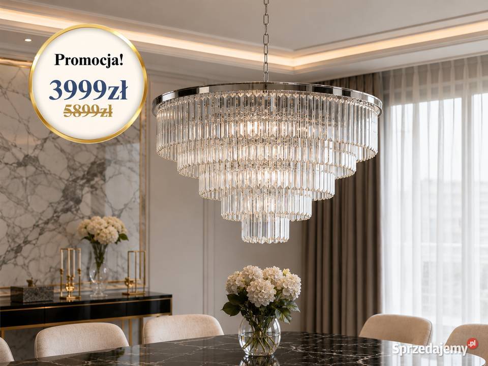 Kryształowy Żyrandol Okrągły Srebrny Glamour M