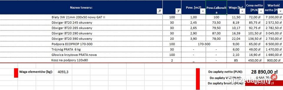 Szalunki stropowe 100 m2 zestaw nowe strop Pozostałe Kraków