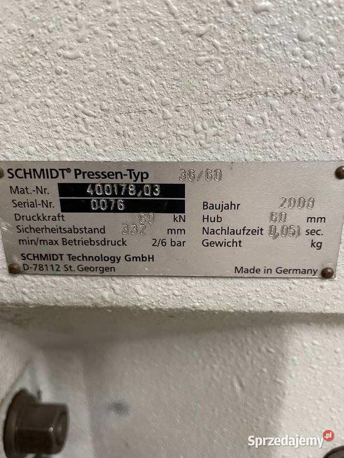 Sprzedam dwie prasy pneumatyczne Schmidt 60kN kujawsko-pomorskie Zamość