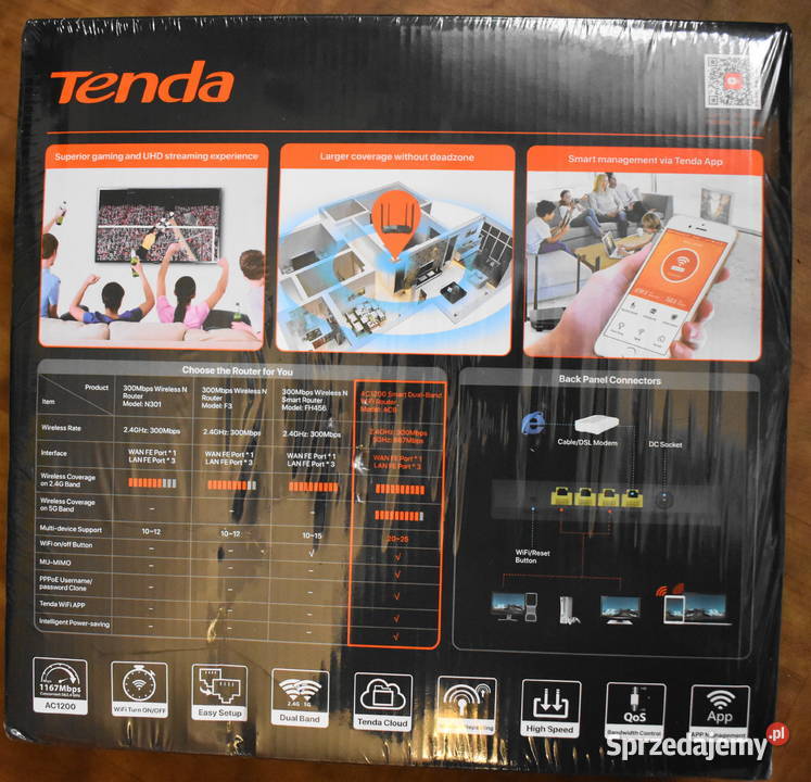 Wzmacniacz sygnału WiFi do rutera Tenda AC1200