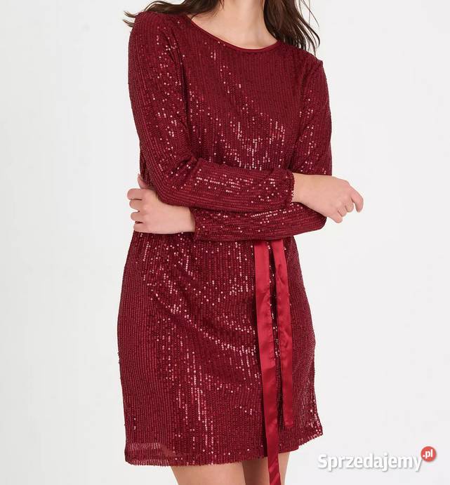 SUKIENKA CZERWONA MINI Z CEKINAMI CEKINOWA