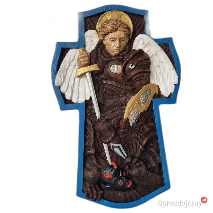 Krzyż drewniany ze św Michałem Archaniołem Malechowo