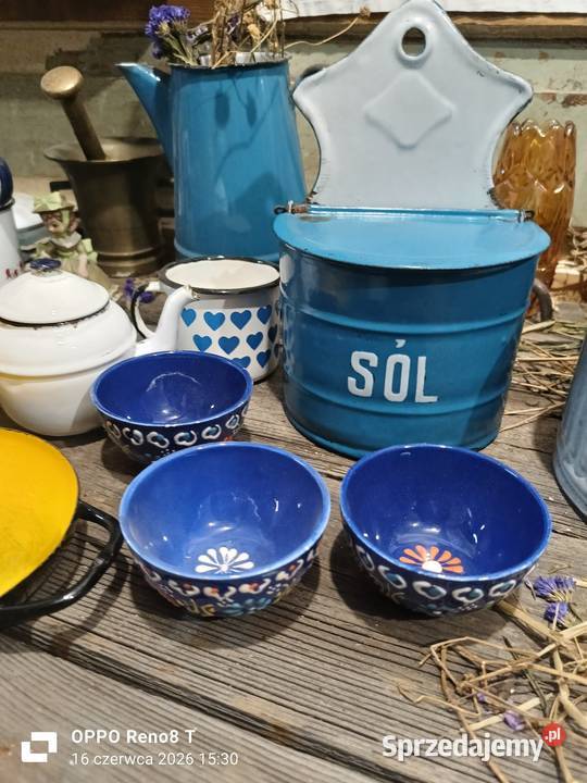 Stary pojemnik emaliowany na Sól niebieski śląskie Sosnowiec