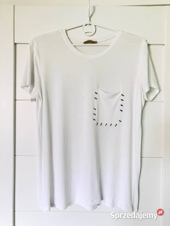 Biały tshirt bluzka Zara bawełna kieszonka