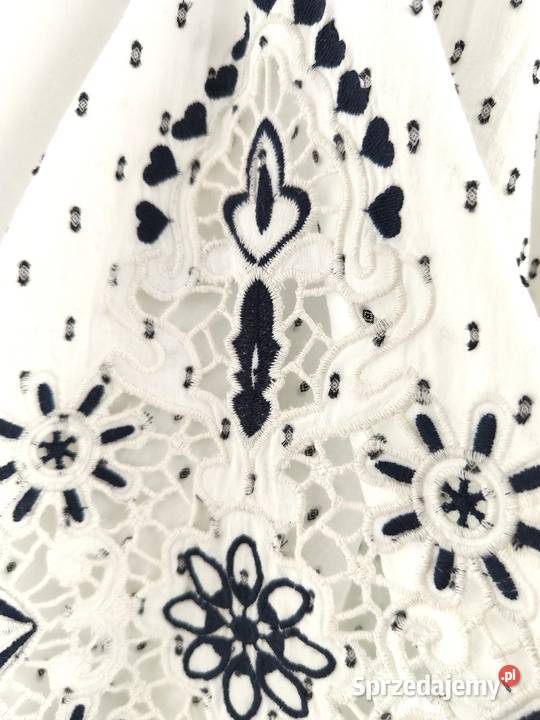 Biała bluzka boho gipiura HM 44 bawełna biały Szczecin
