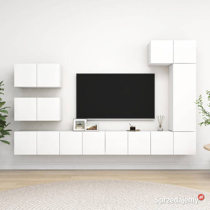 8cz zestaw szafek TV biały materiał