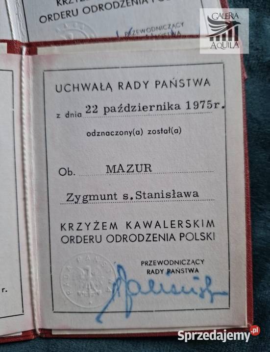 Dwa dokumenty do Orderu Odrodzenia Polski IV i V Wejherowo