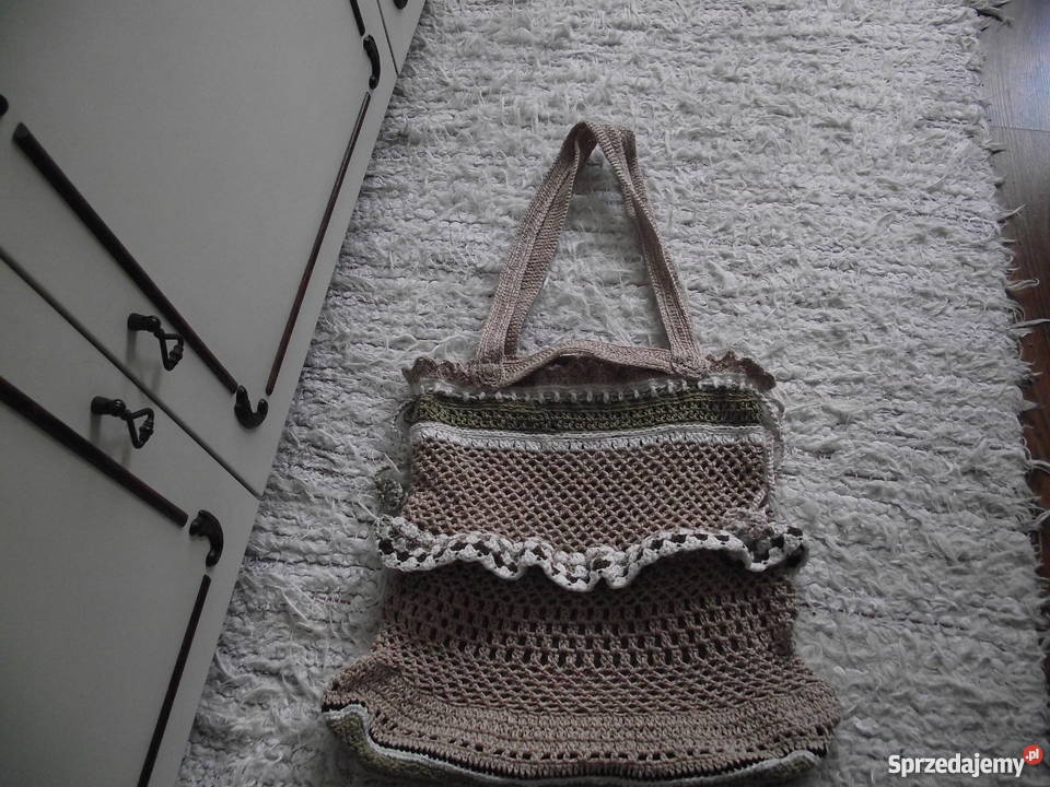 AUTORSKA TOREBKA SAKWA BAWEŁNIANA BIAŁO BEŻOWA wielkopolskie Piła
