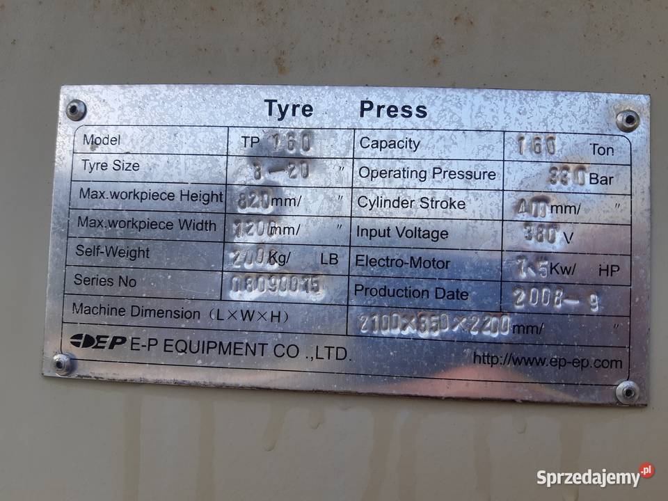 Prasa hydrauliczna do opon 160 ton wózek widłowy Drawski Młyn