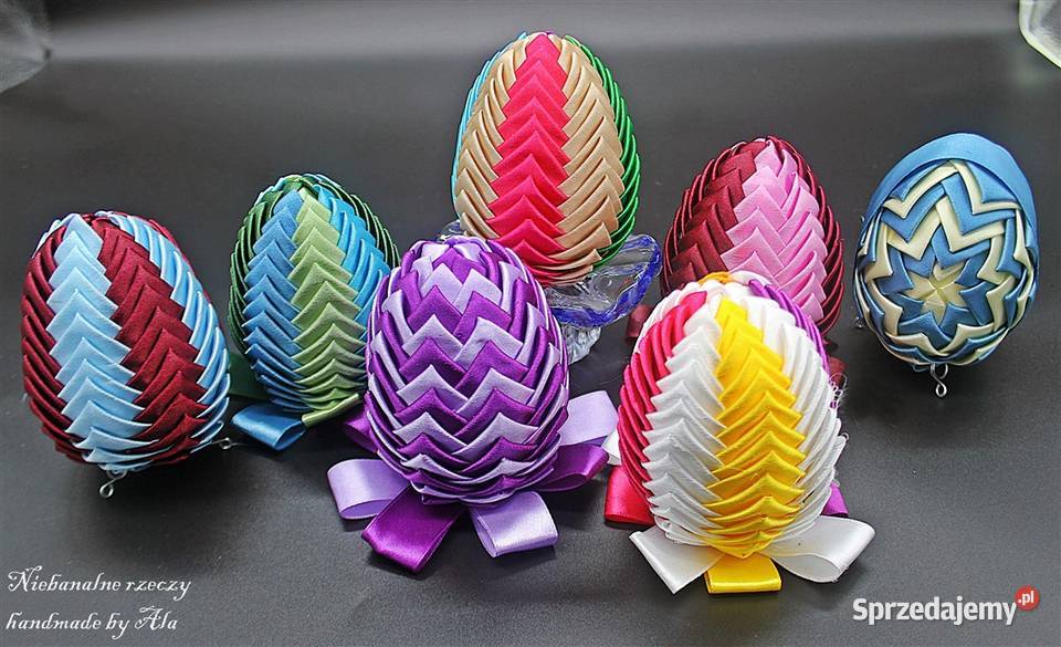 Jajka ze wstążki pisanki ozdoba Wielkanoc Antyki, Sztuka, Kolekcje łódzkie Kutno