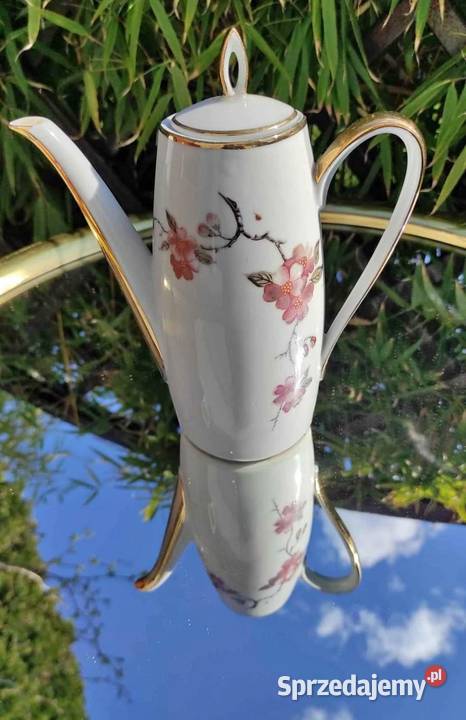 Dzban w kwiaty złocony z bawarskiej porcelany Pabianice
