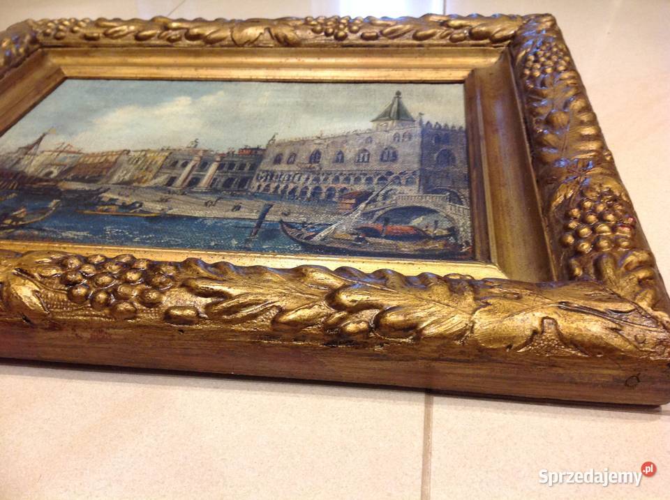 Stary Obraz Olejny w Złotej Drewniano Gipsowej Nowa Sól