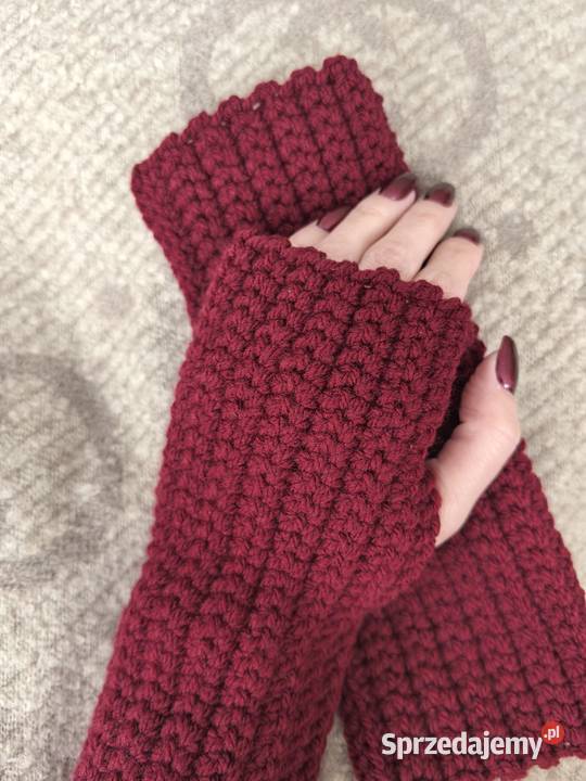 Mitenki rękawiczki bez palców handmade burgund Wrocław sprzedam