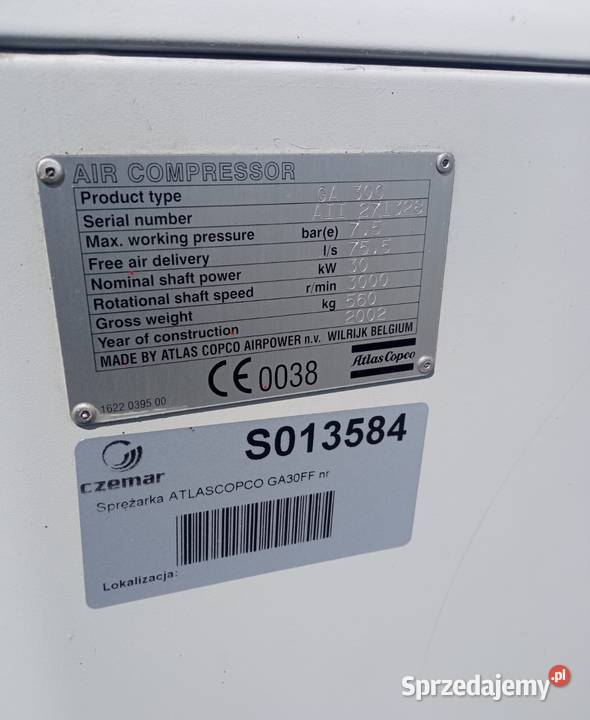 Sprężarka śrubowa kompresor ATLAS COPCO GA30FF Wilków