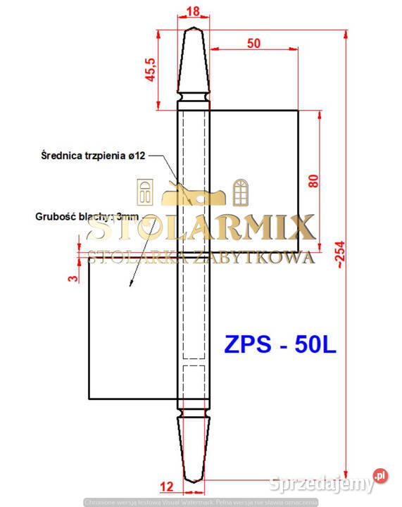 Zawias do starych drzwi przylgowych ZPS 50L Zawiasy kujawsko-pomorskie Paterek