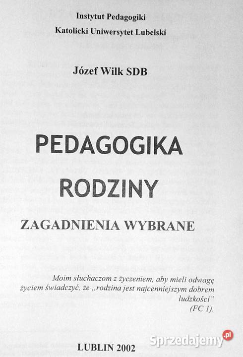 Pedagogika rodziny Józef Wilk SDB Chełm sprzedam