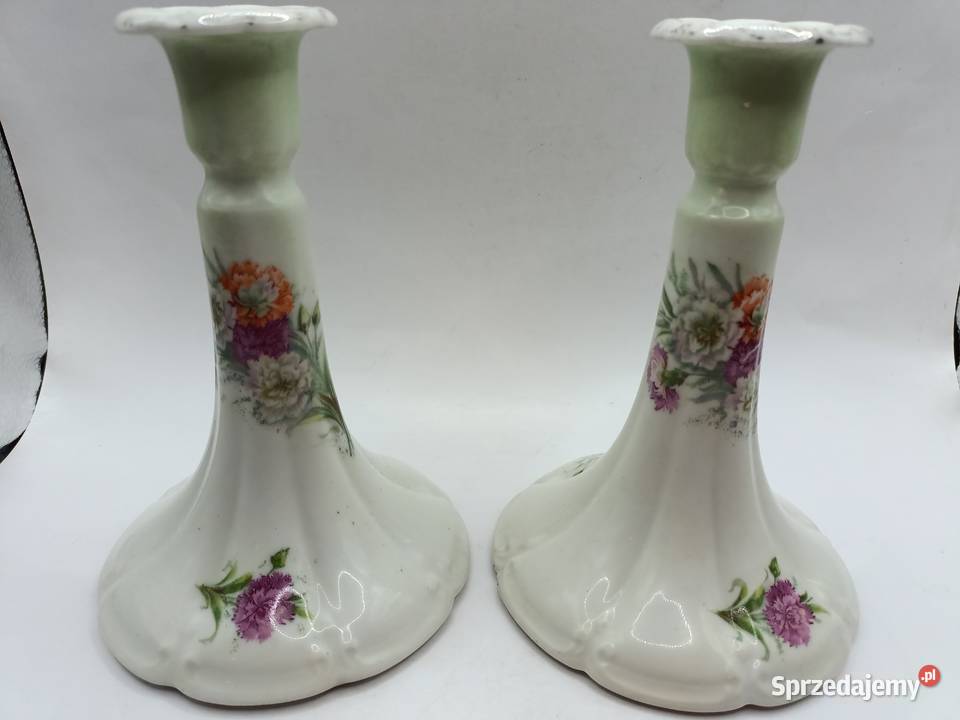 Dwa świeczniki wysokie Francja goździki Zamość