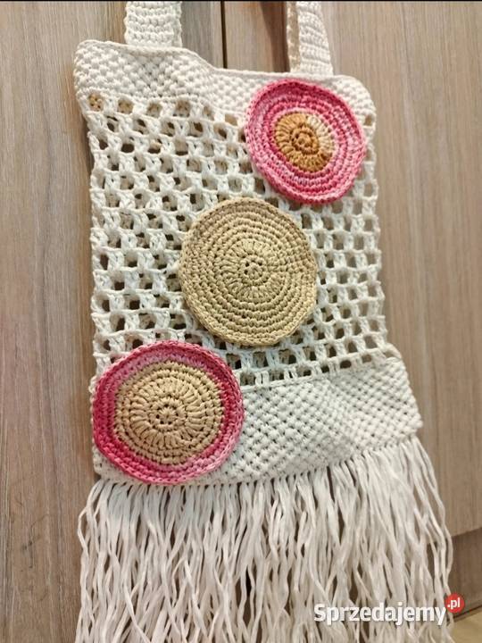 Designerska torba crochet z rafii ręcznie Piotrków Trybunalski