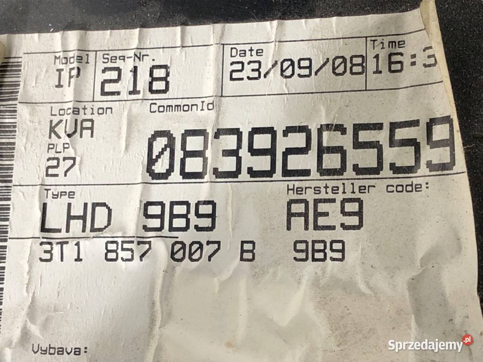 KOKPIT SKODA SUPERB II SedanLimuzyna 0815