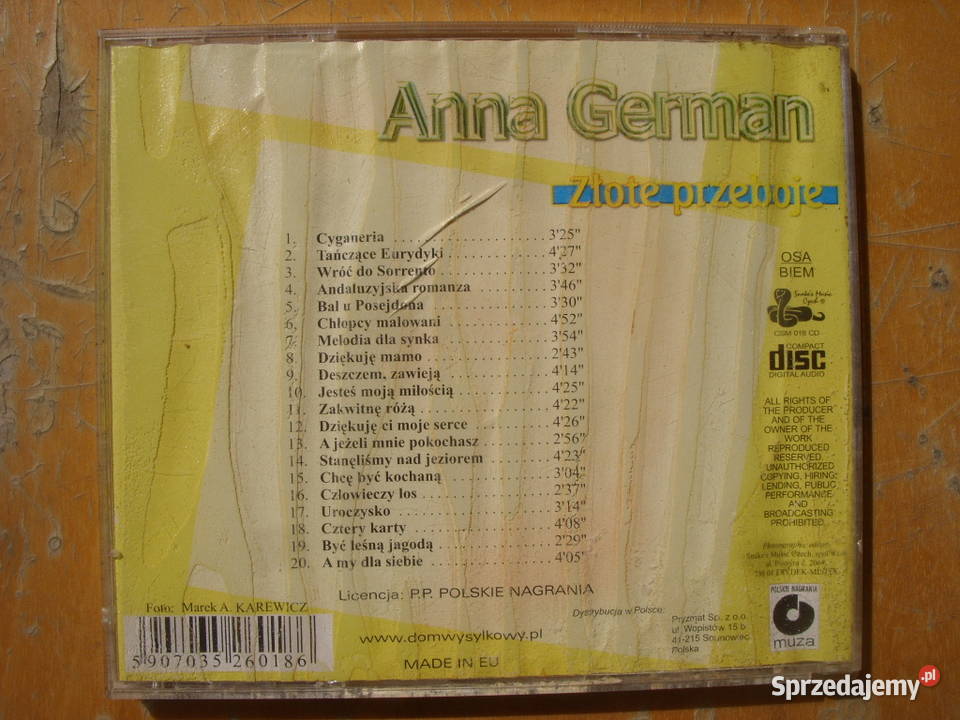 Pop CD ANNA GSRMANZLOTE PRZEBOJE pop Muzyka dolnośląskie Wołów
