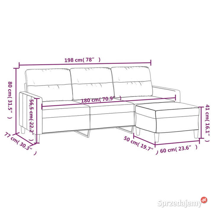 3osobowa sofa z podnóżkiem ciemnoszary 180 Warszawa