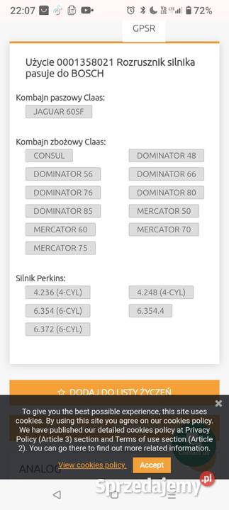 Rozrusznik perkins kombajn Claas Jaguar Pieniążkowice