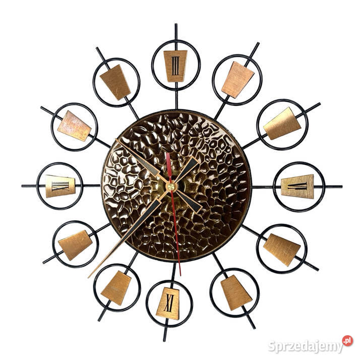 Zegar ścienny sunburst metal i mosiądz