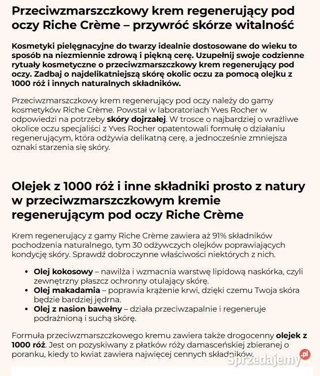 Yves Rocher Riche Creme NOWY przeciwzmarszczowy Dla kobiet Płock sprzedam