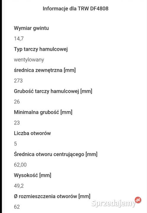 Tarcze klocki TRW przód toyota DF4808 GDB3481 Józefów