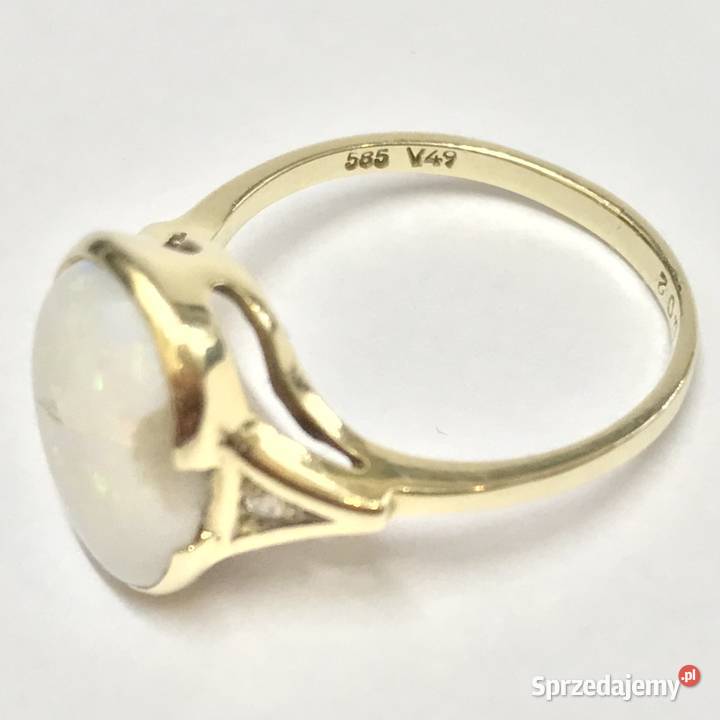 Złoty pierścionek 585 14K z opalem duży biały złoto Biżuteria Warszawa