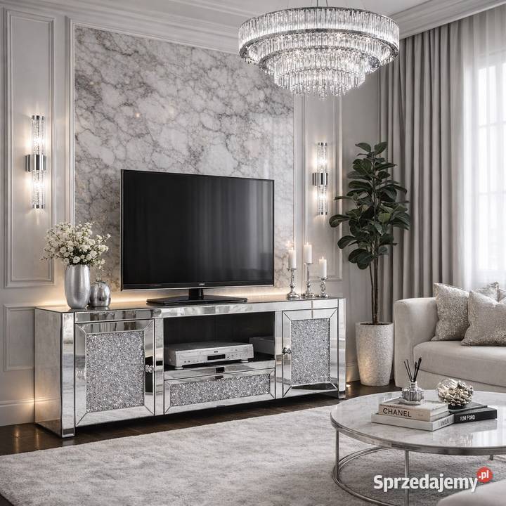 Lustrzana komoda rtv glamour z kryształkami duża Nowy Sącz