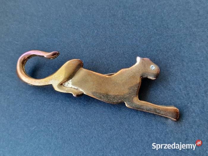 VINTAGE BROSZKA ARTYSTYCZNA ZŁOTA PANTERA KOT pozłacane Częstochowa