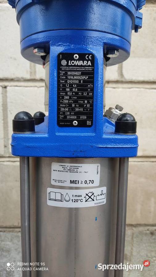 wielostopniowa pompa odśrodkowa z stali Nowy Tomyśl sprzedam