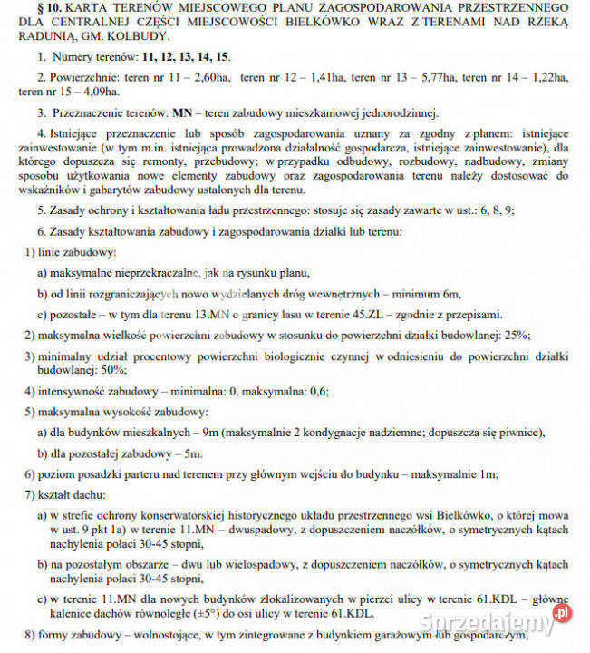 Działka 1407m2 Bielkówko gaz sprzedam