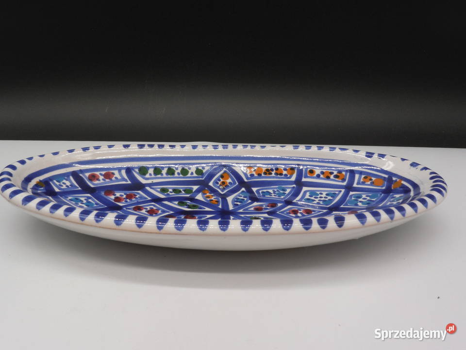 RĘCZNIE MALOWANY CERAMICZNY PÓŁMISEK OWALNY STYL Porcelana i szkło Antyki, Sztuka, Kolekcje wielkopolskie Raszków