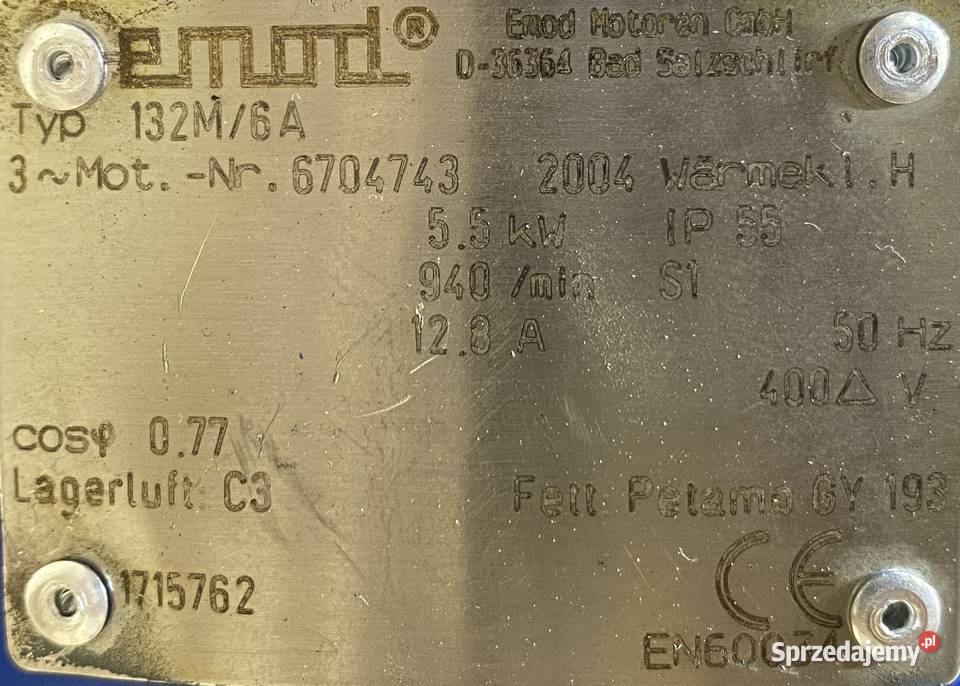 silnik elektryczny 55kW 940obr 3fazowy Pigża sprzedam