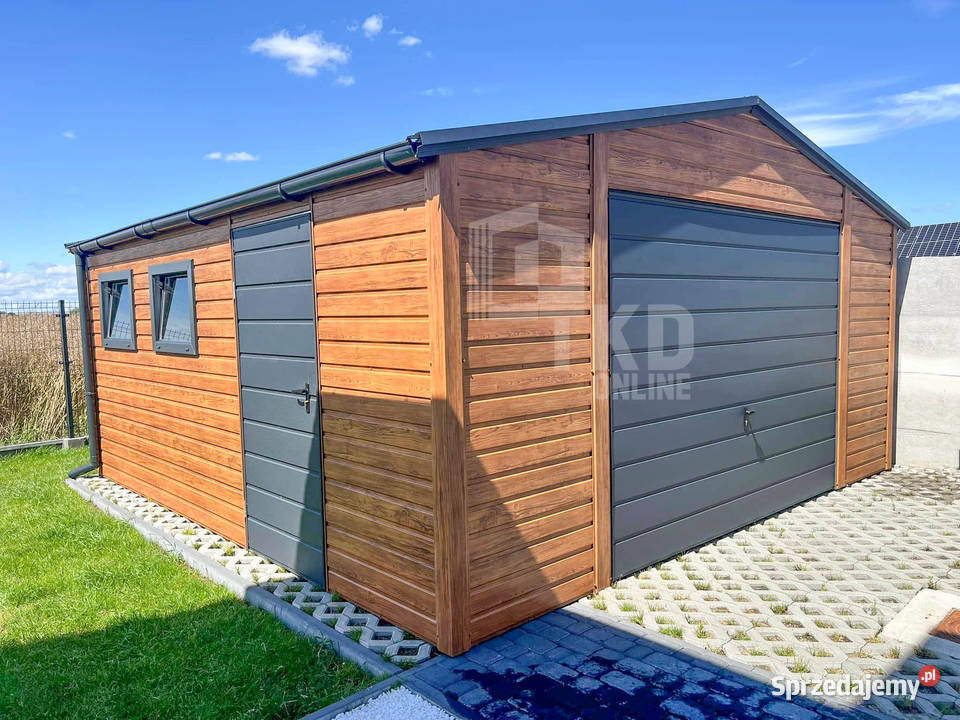 Garaż blaszany 5x5m Brama uchylna drzwi 2x okno samodzielny Chodzież