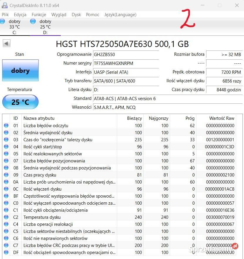 Dysk twardy 25 HGST HTS725050A7E630 500GB Wieliczka sprzedam