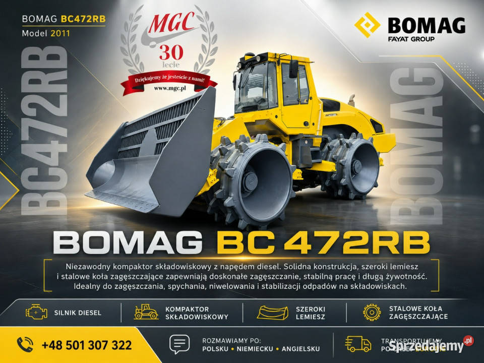 czołowa Bomag BC472 RB KOMPAKTOR ODPADÓW Łaziska Górne