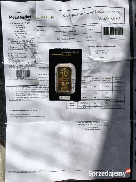 Sztabka złota 1 uncja