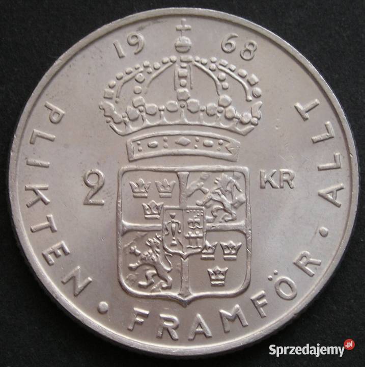 Szwecja 2 korony 1968 SREBRO Gustaw VI Adolf Łódź