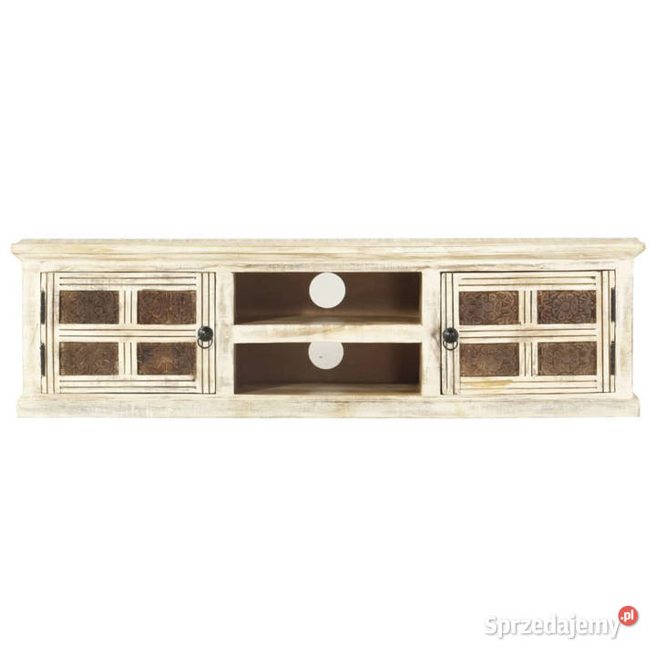 Szafka pod TV biała 130 x 30 x 36 lite drewno RTV Warszawa