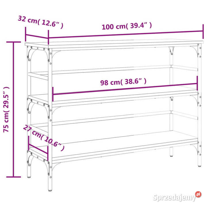 Stolik konsolowy brązowy dąb 100x32x75 WM839052 Warszawa