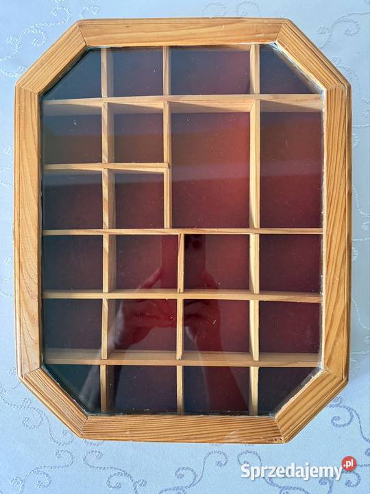 Witryna Ścienna Drewniana Oszklona Vintage Retro