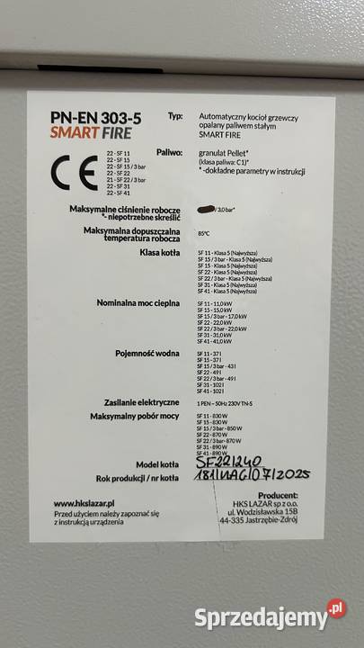 Kocioł na pellet HKS Lazar SMARTFIRE 3 bar 22240 Kotły i Piece CO podlaskie Łomża