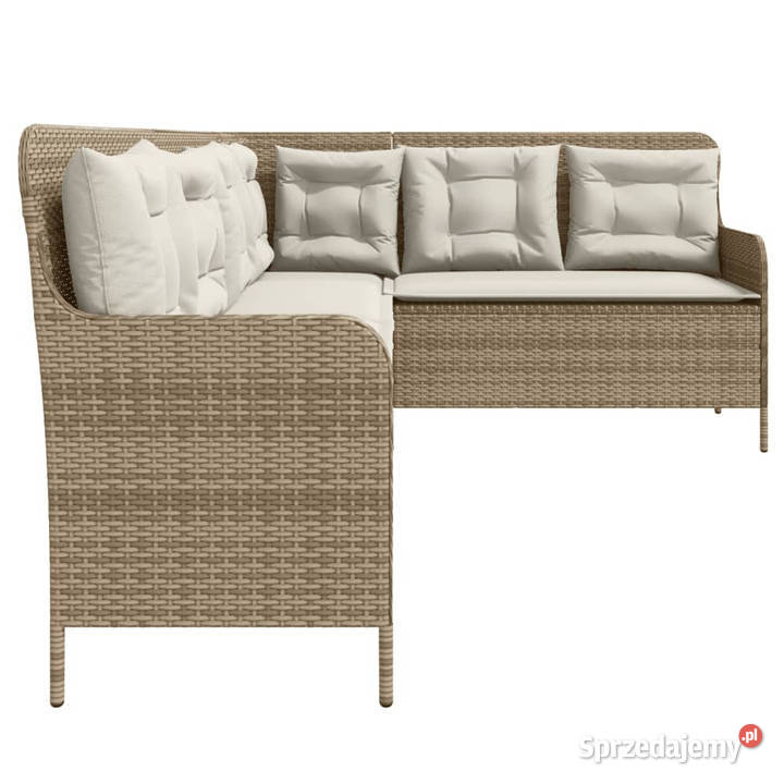 Narożna sofa ogrodowa z poduszkami beżowa