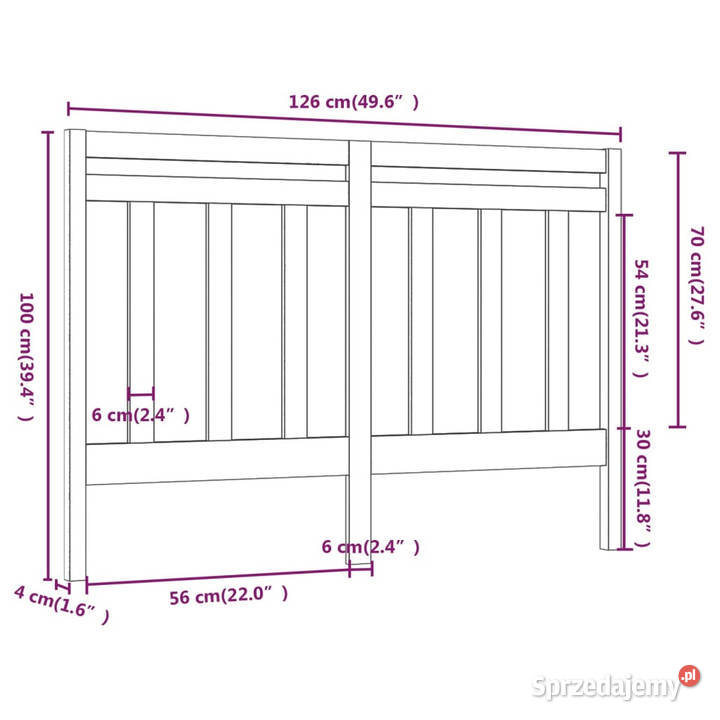 Wezgłowie łóżka 126x4x100 lite drewno sosnowe