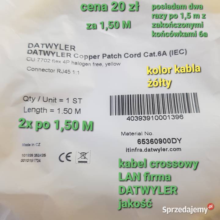 Kabel Krosowy LAN DATWYLER kat6a flex 4P Zolty Lublin