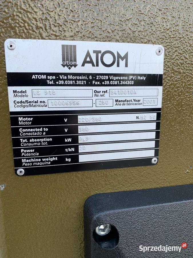 ATOM VS 918 Wycinarka prasa hydrauliczna mazowieckie